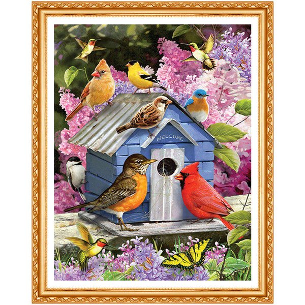 Taladro Redondo Completo Pintura De Diamantes 5D Bordado De Diamantes DIY PáJaros Y Mariposa Punto De Cruz PedreríA 20X30CM-image
