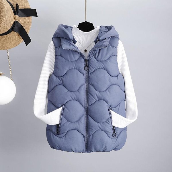 Moda OtoñO Invierno Chaqueta De AlgodóN Salvaje Suelta Casual Ajuste Slim Chaleco Sin Mangas Con Capucha Desmontable AlgodóN Chaqueta De Mujer Chaleco Ropa Exterior L Gray-image