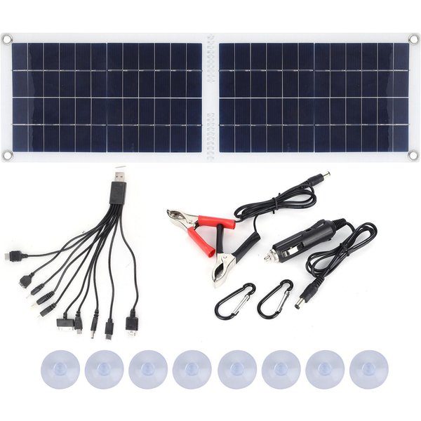 Cargador Solar 30W Plegable PortáTil Panel Solar Cargador De TeléFono Para Viajes Al Aire Libre Camping RV Black-image