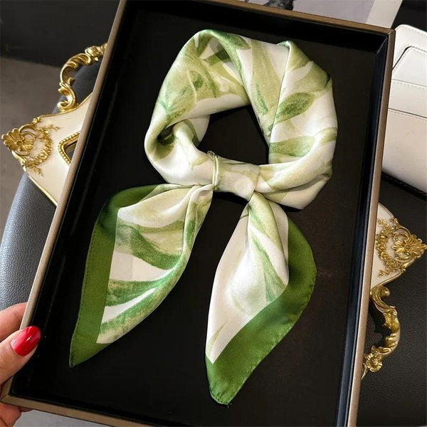 Kwiatowy Szalik Imitacja Jedwabiu Dla Pani Chustka Na Szyję Bandany Foulard Szale Chusty Damskie Opaski Do WłOsóW Modne Kwiatowe Szaliki 70Cm Beige-image