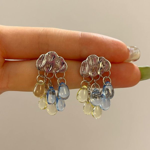 Pendientes De Borla Gota De Agua Nube De Color Verano Nueva Moda Pendientes Con Forma De Nube Gota De Lluvia De Cristal Para Mujer JoyeríA De Fiesta Brown-image