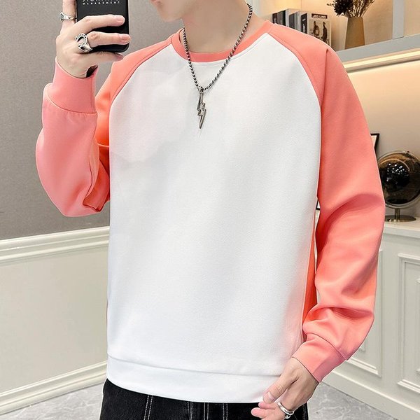 SuéTer De Cuello Redondo Para Hombre SuéTer Holgado De Primavera Y OtoñO Para Estudiante Camiseta Interior Para Hombre Tendencia De Moda CombinacióN De Colores Chaqueta De Manga Larga Para Hombre 5XL White-image