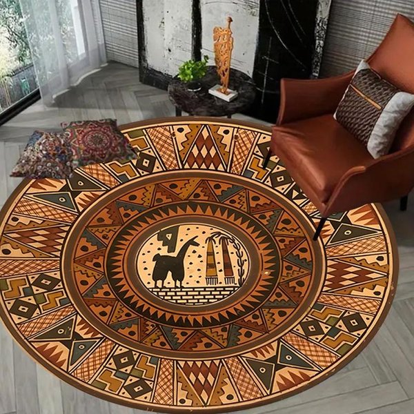 OkrąGłY Dywan Boho Aztec Tribal Geometryczny Mata PodłOgowa AntypośLizgowa Dywan Z Etnicznym Wzorem Mandala PołUdniowo-Zachodnim Do Salonu Sypialni 120X120Cm-image