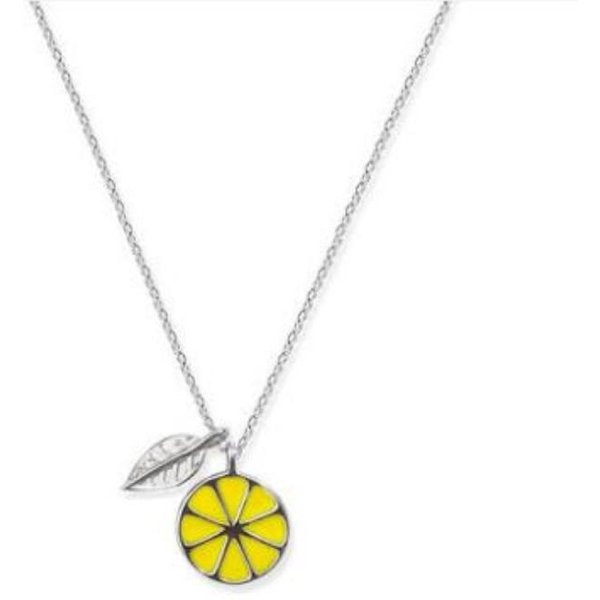 Nueva Moda Creativa Literaria Fresca Temperamento JoyeríA De Plata De Ley 925 Collares Con Colgante De Hojas De Fruta De LimóN Xl073-image