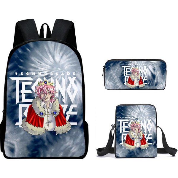 CláSico Popular Technoblade ImpresióN 3D 3 Piezas/Set Pupila Mochilas Escolares Mochila De DíA Para PortáTil Bolso De Hombro Inclinado Estuche-image