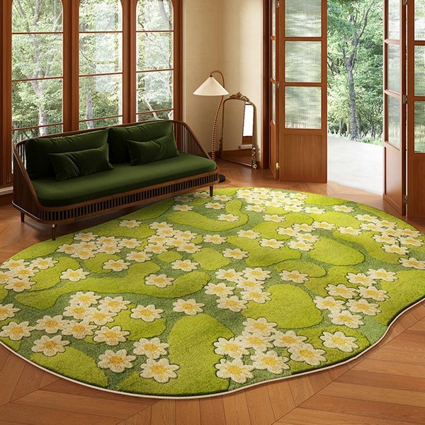WzóR Kwiatowy WystróJ Sypialni Zielony Dywan Nieregularne KształTy Dywany Do Salonu Puszysty MięKki Dywanik Nocny Grubo Pluszowy Dywanik Do Gabinetu 80X120Cm-image