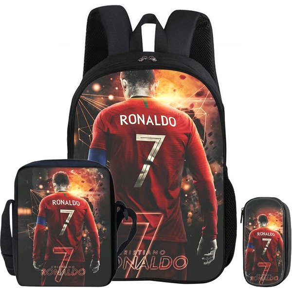 Ronaldo Juego De 3 Piezas Mochila Bolso De Hombro Estuches Para LáPices Bolso Para Libros CR Estrella De FúTbol Mochila Infantil Mochila Deporte FúTbol Bolso Escolar Regalo-image