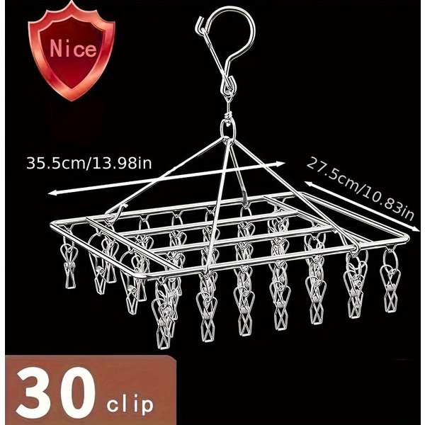 1 Perchero Para Secar Calcetines Con 30 Ganchos, De Acero Inoxidable, Giratorio, Resistente Al Viento, Plegable-image