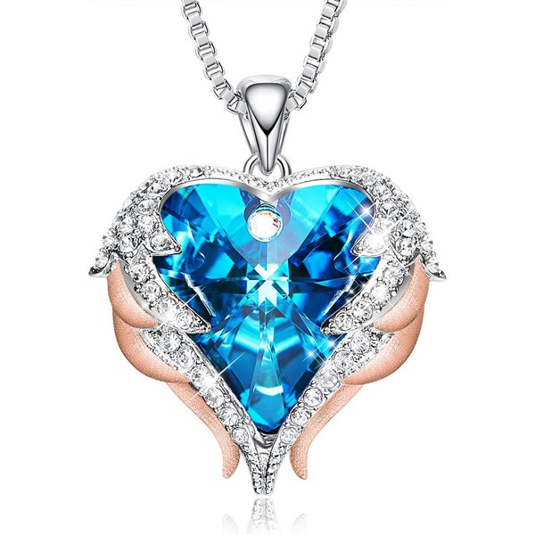 Collar Con Forma De CorazóN De OcéAno Y Alas De áNgel Para Mujer, Cadena De ClavíCula De Cristal-image