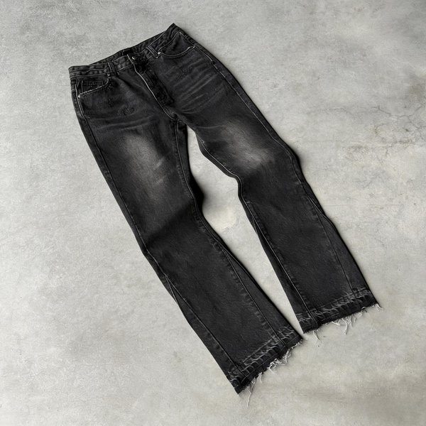 Jeans Ajustados Vintage Y2K Zyllo Tendencia Lavado Hombres Mujeres Harajuku Hip Hop Pierna Recta Pantalones Casuales GóTicos Con Flecos Pantalones Micro Acampanados S Negro-image