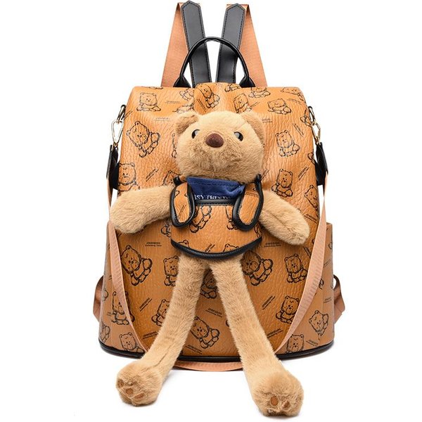 MięKki SkóRzany AntykradzieżOwy Plecak PodróżNy Dla Kobiet Preppy Styl Szkolna Torba Na Ramię DużEj PojemnośCi żółTy-image