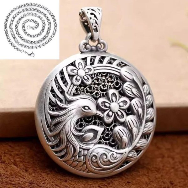 Colgante CláSico Flor De FéNix Brillante Vintage Hueco DiseñO Redondo Estilo Chino Collar Para Mujeres JoyeríA 45Cm-image