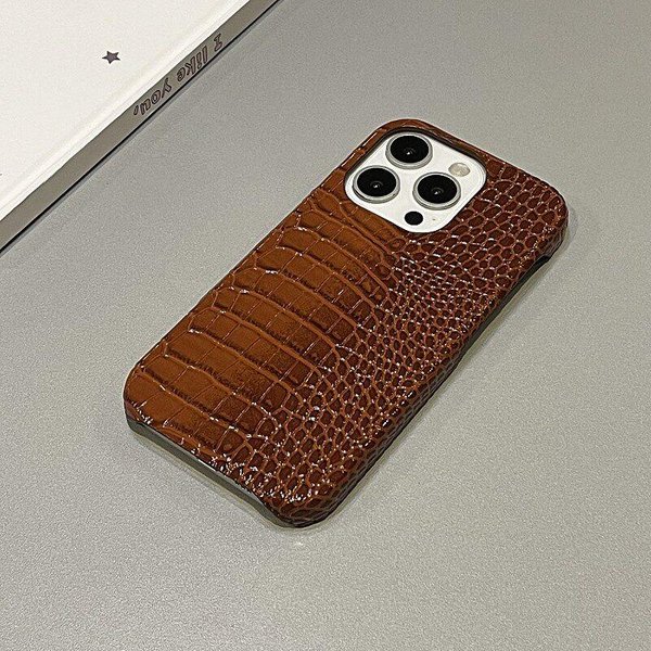 Luksusowe BłYszcząCe Etui Na Telefon Z Teksturą SkóRy Krokodyla Dla 17 Air 16 15 14 Plus 13 11 12 Pro Max Bezramkowe Odporne Na WstrząSy Pokrowiec Iphone Air BrąZowy-image