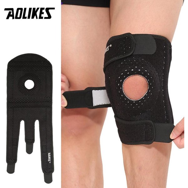 Regulowana Orteza Kolana Aolikes Ze Stabilizatorami Bocznymi I żElową WkłAdką Na Rzepkę Dla MężCzyzn I Kobiet Right Leg Czarny-image