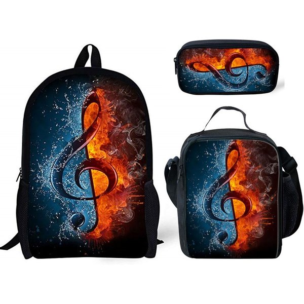 CláSico Popular CláSico Divertido Notas Musicales ImpresióN 3D 3 Uds/Set Alumno Mochilas Escolares Mochila De DíA Para PortáTil Mochila Bolsa De Almuerzo Estuche Gray-image