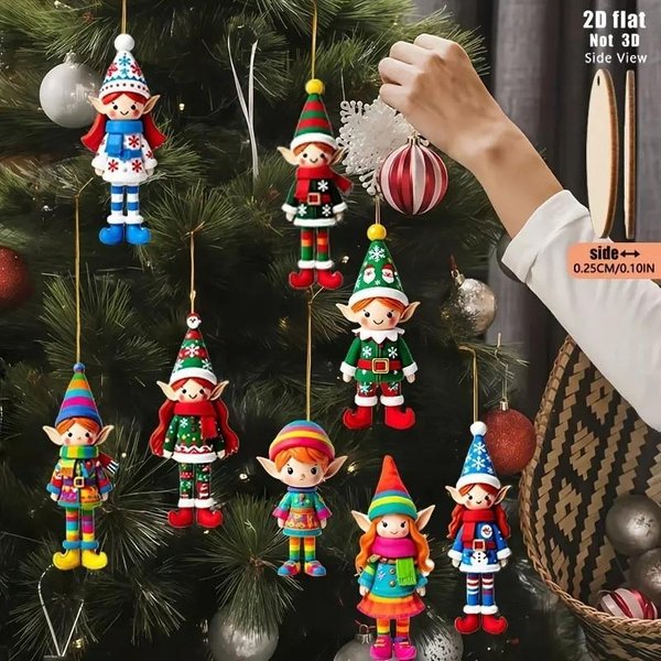 8 Szt./Zestaw Drewniane Zawieszki ŚWiąTeczne Dziewczynka Elf Ozdoba Na Choinkę Noel Navidad Dekoracje Do Domu Prezenty Na Nowy Rok-image