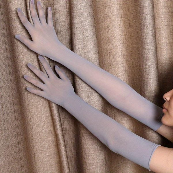 Guantes Largos De Encaje Sexys, Finos, Transparentes, Huecos, Transpirables, De Alta Elasticidad, SóLidos, Para Mujer, Hombre, Medias Blancas Y Negras, Ajustadas Para Cosplay Gris-image