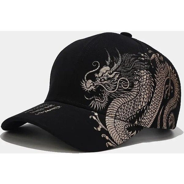 Gorra De BéIsbol Estilo Chino Con PatróN De DragóN Para Hombres Y Mujeres, Gorra VersáTil De Tendencia Nacional, Hip Hop Hip Hop Skateboarding, Genial Adjustable Black-image