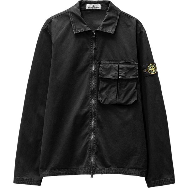 Stone Island SS23 Chaqueta Camisa De AlgodóN Pima Lavada De Un Solo Bolsillo Para Hombre Chaqueta Negra 781510304-V0129 S Black-image