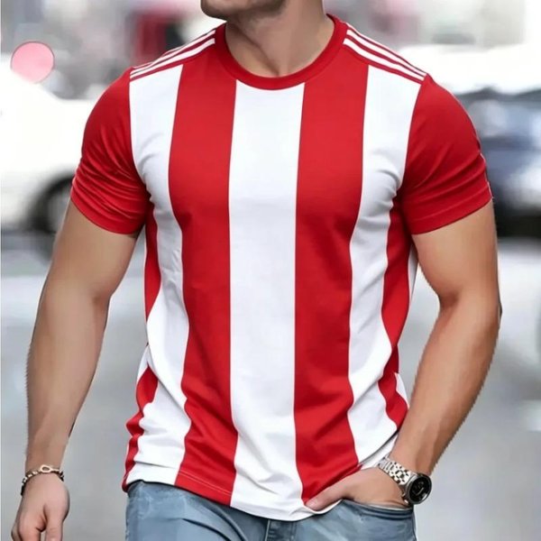 Camiseta Deportiva De Manga Corta Para Hombre 2026 Cuello Redondo Verano Transpirable FúTbol Baloncesto BáDminton Estampado GráFico 2XL Red-image