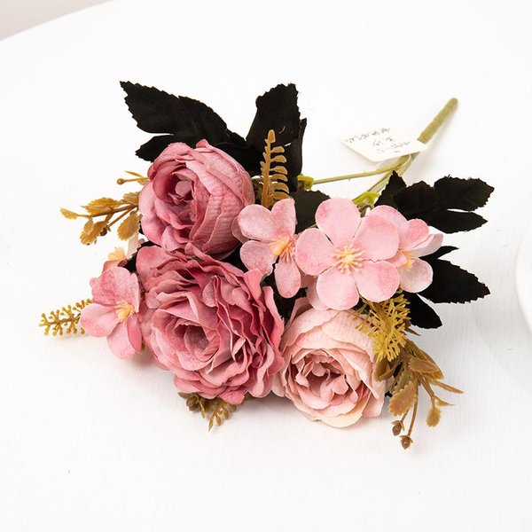 Flores De Rosa Artificiales De Seda Retro Flores Artificiales De PeoníA Hortensia Arreglo NavideñO DecoracióN Del Hogar Boda De OtoñO Ramo De Novia Black-image