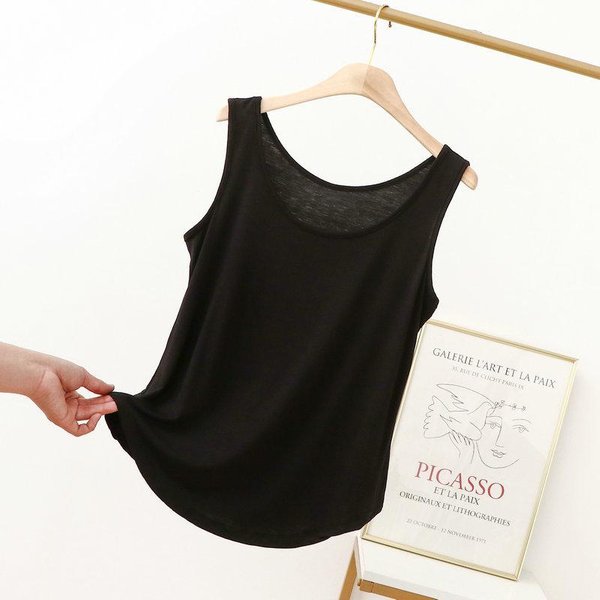 Camisetas Sin Mangas De Modal Con Cuello Redondo Para Mujer, Camisola Fina Holgada Sin Mangas, Camiseta De Color SóLido, Talla Grande XL A 6XL 5XL Negro-image