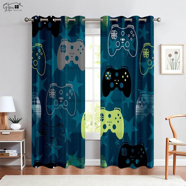 Fajne ZasłOny Z Nadrukiem Kontrolera Do Gier Odpowiednie Do Pokoju DziecięCego Sypialni Pokoju Gier Pokoju E-Sportowego ZasłOny Dekoracyjne 2 Sztuki W50Xh130(Cm)X2Pcs&Grommet Top-image