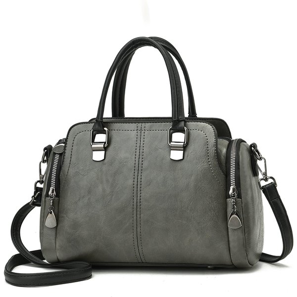 Bolso De Mujer 2025 Nuevo Bolso De Mano De Moda Bolso Para Mujeres De Mediana Edad Gran Capacidad Piel Suave Bolso De Hombro Cruzado Para Madre 30Cm*14Cm*19Cm Gris-image