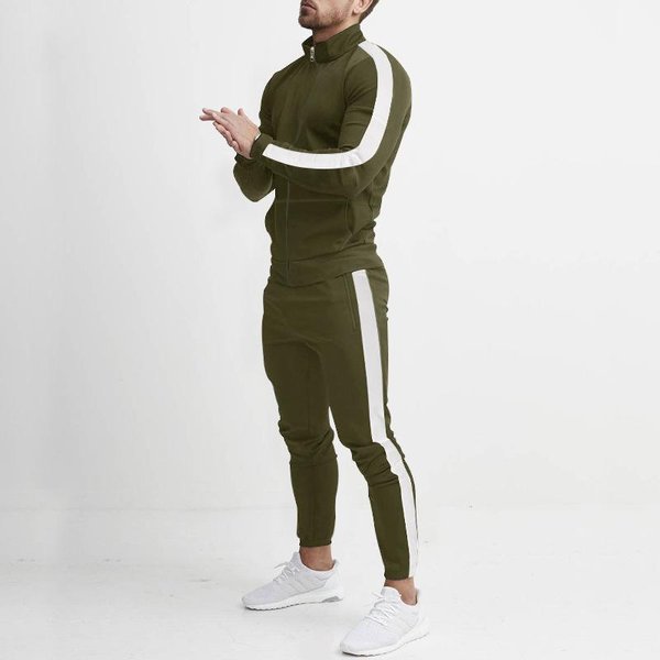 Wiosna I Jesień Nowy MęSki Zestaw Sportowy Na Czas Wolny Kolorowy MęSki Zestaw Casual Ze StóJką Modny Zestaw Sportowy 2-CzęśCiowy XL White-image