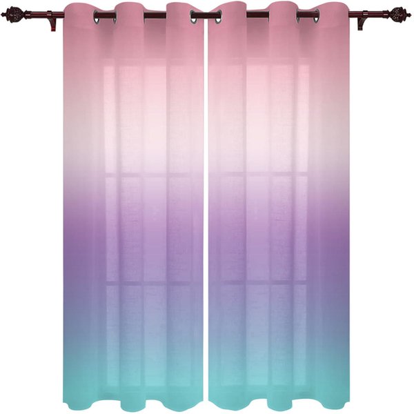 Cukierkowe TęCzowe RóżOwe Paski ZasłOny Okienne Luksusowe ZasłOny Dla Dzieci Dziewczynek ZasłOny Do Salonu Sypialni Drukowany Lambrekin Draperie W60H60(Cm)X2Pcs&Grommet Top-image