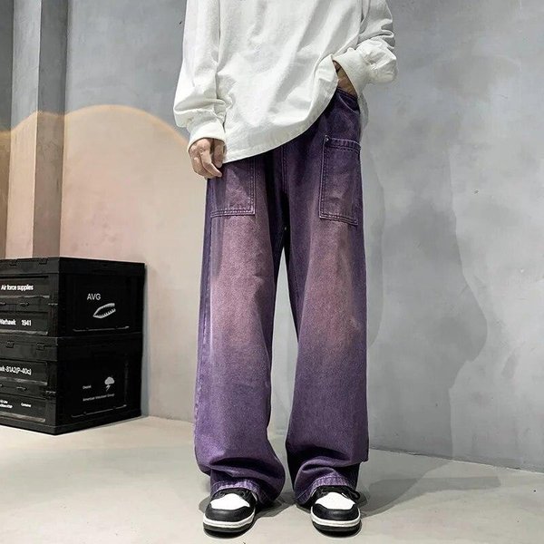 Fioletowe Szerokie DżInsy MęSkie Ins Moda Hiphopowe Spodnie DżInsowe Vintage Spodnie Na Co Dzień Streetwear Ponadgabarytowe Spodnie MęSkie Ubrania Y2K 3XL-image