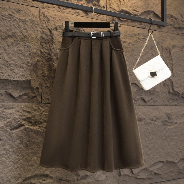 Talla Grande Invierno Nuevo Estilo Cubre Vientre Y Te Hace Ver Delgada Falda LíNea A Fat Mm Cintura Alta Largo Medio Falda Paraguas Grande Xxxl Black-image