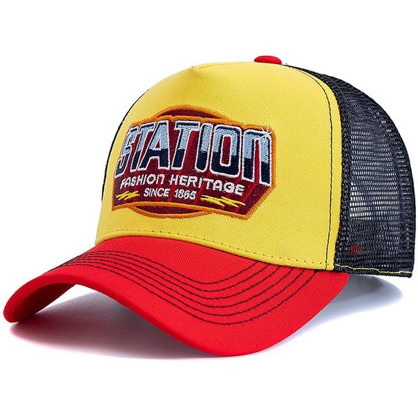 Unisex Czapka Baseballowa W Bogatym Kolorze Klasyczny WzóR Z Literami Station Czapka Z Siatką MęSka I Damska OddychająCa Letnia Czapka Typu Trucker 56Cm-60Cm Yellow-image