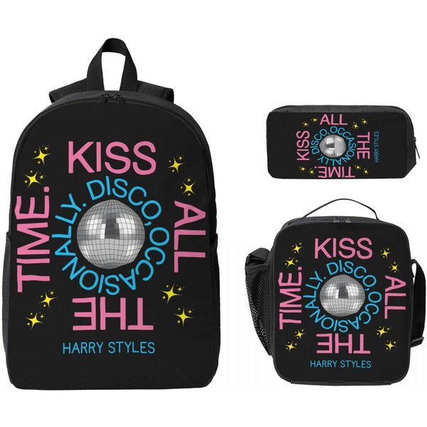 Harrys Styles Besa Todo El Tiempo Mochila Infantil Fiambrera Estuches Para NiñOs Mochilas Gran Capacidad Bolso Escolar Set De Mochila-image