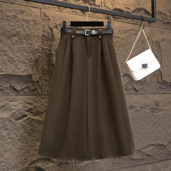 Talla Grande Invierno Para Mujer Nuevo MM Gordo Cintura Alta, Reductor De Edad Adelgazante Y Falda De Lana Gruesa Largo Medio Falda LíNea A 4XL Gray-image