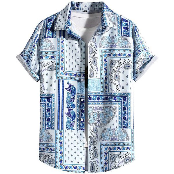 Camisa Casual De Verano Para Hombre Con Estampado Floral Hawaiano De Manga Corta Estampado De Flores Vintage Ropa De Moda Playa Harajuku S Gray-image