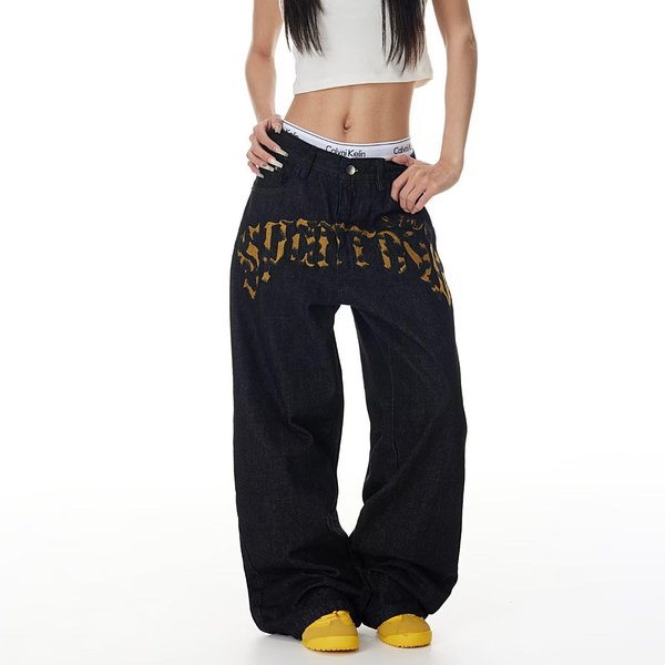 Jeans De Tiro Alto Unisex Estilo Barril Corte Holgado Streetwear Jeans De Pierna Ancha Cremallera Frontal Estilo Americano Vintage Pantalones Vaqueros EláSticos XL Black-image