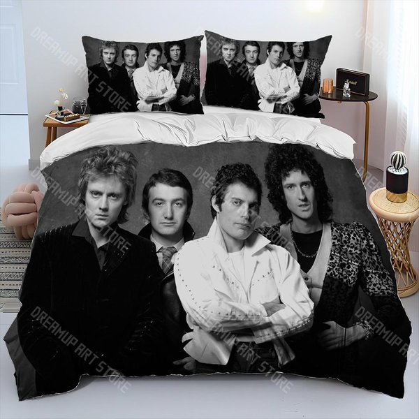 Freddie Mercury Queen-Rock-Band Zestaw PośCieli KołDra,Poszwa Na KołDrę Zestaw Do ŁóżKa Poszwa Na KołDrę Poszewka Na Poduszkę,Zestaw PośCieli Rozmiar King Queen AU King 245X210Cm-image