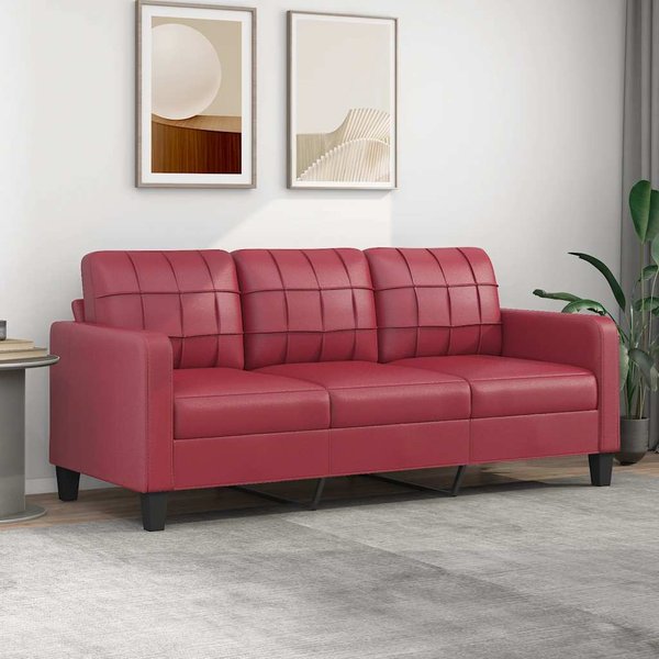 Vidaxl Sofá De 3 Plazas, Rojo Vino, 180 Cm, Piel SintéTica-image