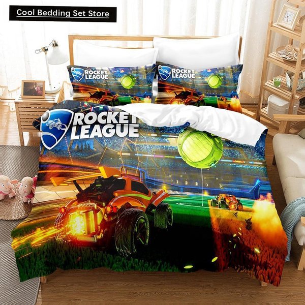 Nowy Zestaw PośCieli Rocket League Narzuta Pojedynczy BliźNiak PełNy Queen King Size SamochóD Rocket League Zestaw Do ŁóżKa Dzieci ChłOpiec Sypialnia Poszwa Na KołDrę EU Single(135X200Cm)-image