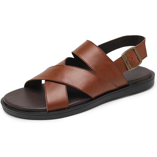 Sandalias De Cuero Genuino Para Hombre De Moda Verano Transpirables Sandalias Casuales De Cuero Negro Zapatos Planos De Moda Sandalias Ligeras Zapato De Negocio 41 MarróN-image