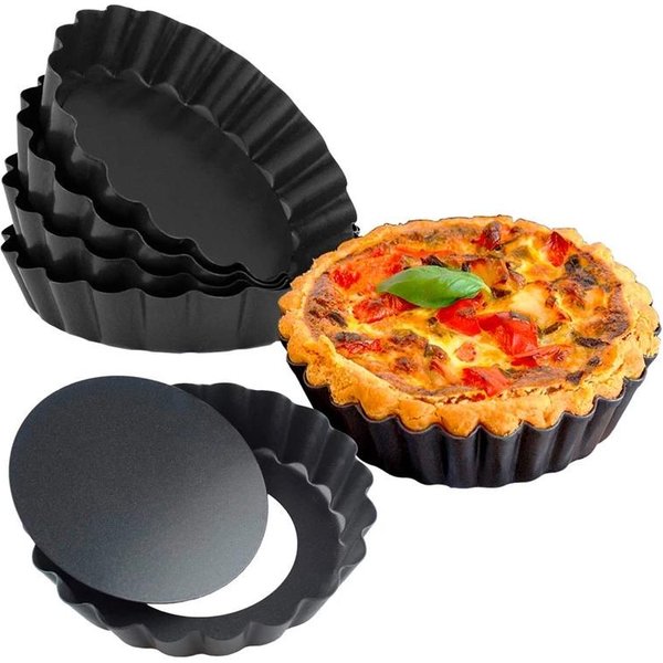 6 Uds No-Stick Tarta Quiche Flan Pan Molde Pastel De Pizza Molde Para Pasteles Y Magdalenas Tarta De Huevo Molde Para Hornear Molde Para Magdalenas Pizza Pan Para Hornear 6Pcs-image