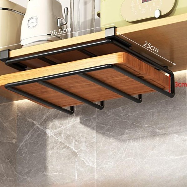 Estante Colgante Para Cocina, Estante Para Toallas De Papel, Estante Colgante De Almacenamiento De Doble Capa Para Tablas De Cortar, Estante MetáLico Para Tapas De Ollas Black-image