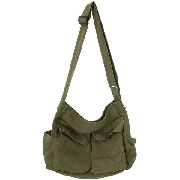 Klasyczna Vintage PłóCienna Torba Na Ramię Damska Jednolita MięKka PodróżNa Damska Torba Crossbody DużA Pojemność Modna Torba Typu Tote Damska Zielony-image