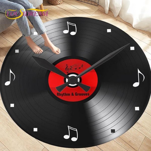 OkrąGłY Dywanik Winylowy – Dywan Z Klasycznym Wzorem Muzycznym – AntypośLizgowa Mata PodłOgowa Do Salonu, Gabinetu Lub Pokoju Muzycznego Diameter 90Cm(35In)-image