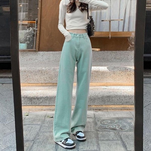 Jeans Rosa De Pierna Ancha Para Mujer Rectos Sueltos Verano Finos Cintura Alta Ajustados Y Alargados Color Pantalones De Suelo CaíDos 2XL White-image