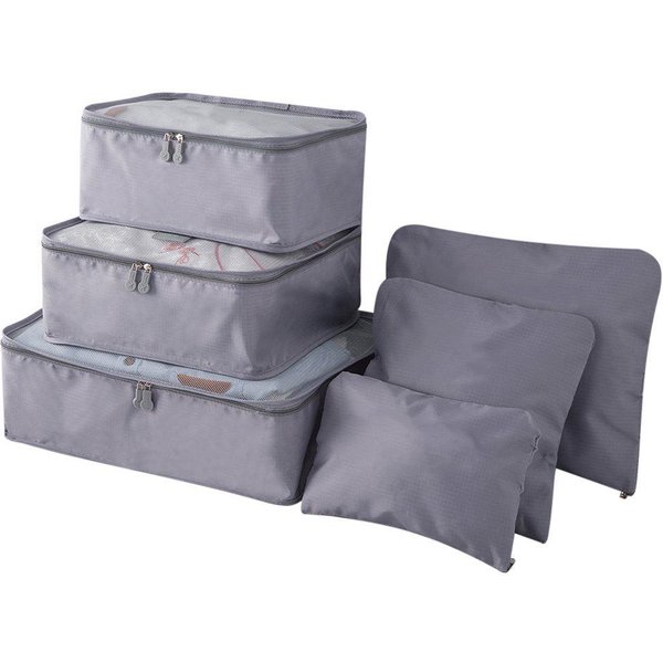 6 Unids/Set Bolsas De Viaje Ligeras Para Equipaje Hombres Y Mujeres Bolsas Organizadoras De Cubos De Embalaje Moda Gray-image