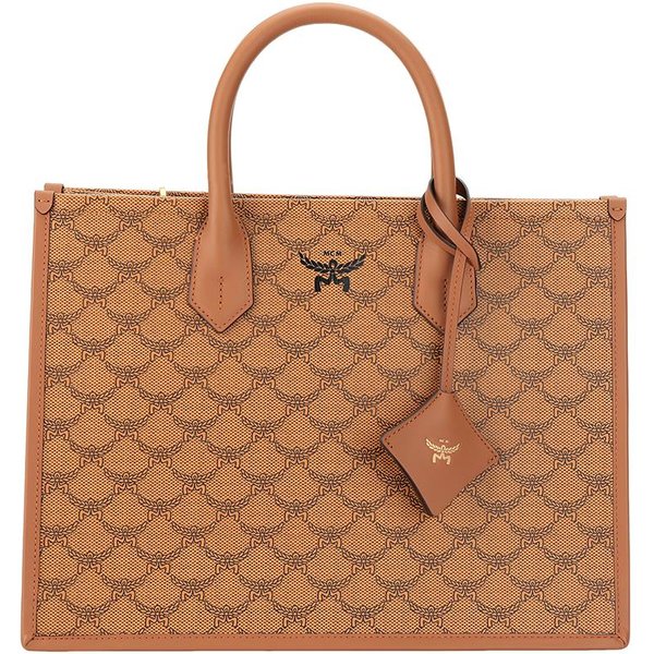 MCM Bolso Tote De Lona Y Cuero Con DiseñO Estampado Integral Bolso De Compras Bolso De Hombro Cruzado Mediano Para Mujer Bolsos Tote MarróN MWTESAC02CO001 Basic Set (Bag+Dust Bag) Brown-image