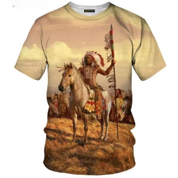 Indyjski T-Shirt 3D MęSki Casual Z OkrąGłYm Dekoltem I KróTkim RęKawem Z Nadrukiem Kultury Indyjskiej Casualowy Letni T-Shirt Casa 5XL Beige-image