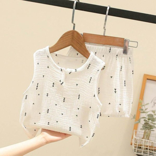 Ropa Para NiñOs, Traje Para NiñOs, Chaleco Fino Para Bebé De Verano + Pantalones Cortos, Conjunto De Dos Piezas Sin Mangas Para NiñOs, Ropa Transpirable Para NiñAs 130 Blanco-image